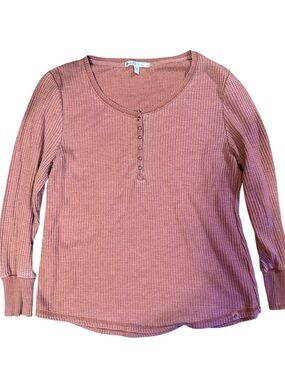 Seven7 Mauve Pink Waffle Henley Long Sleeve Top